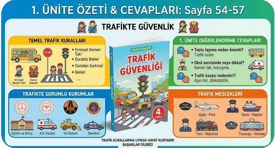 4. Sınıf Trafik Güvenliği Ders Kitabı Sayfa 54-57 Cevapları